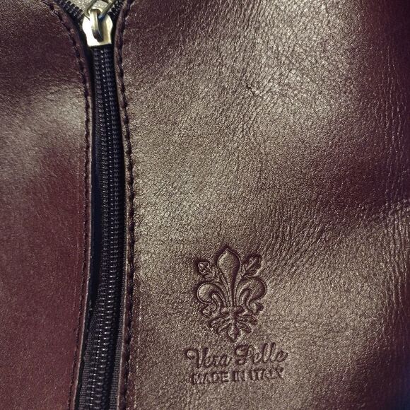 VERA Pelle Italian Leather Handbag Crossbody Burgundy Adjustable Strap - Picture 6 of 11